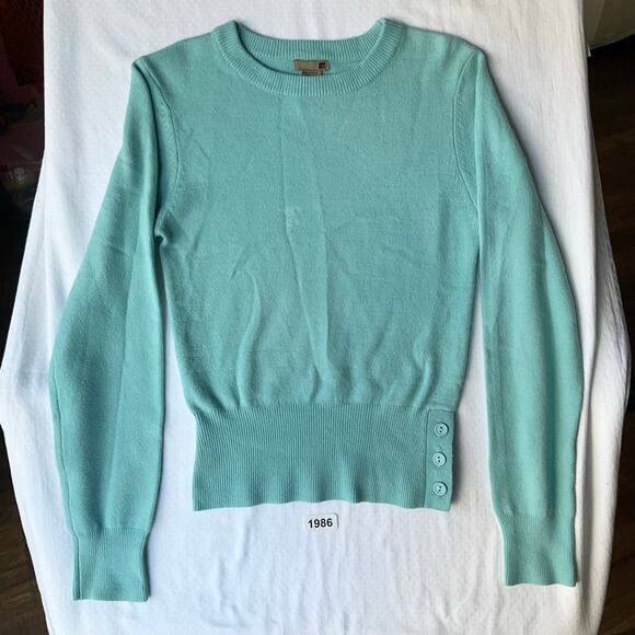 FOREVER 21 Women’s Long sleeve Screw Neck Knit Blouse size S, Teal Green - Picture 1 of 7